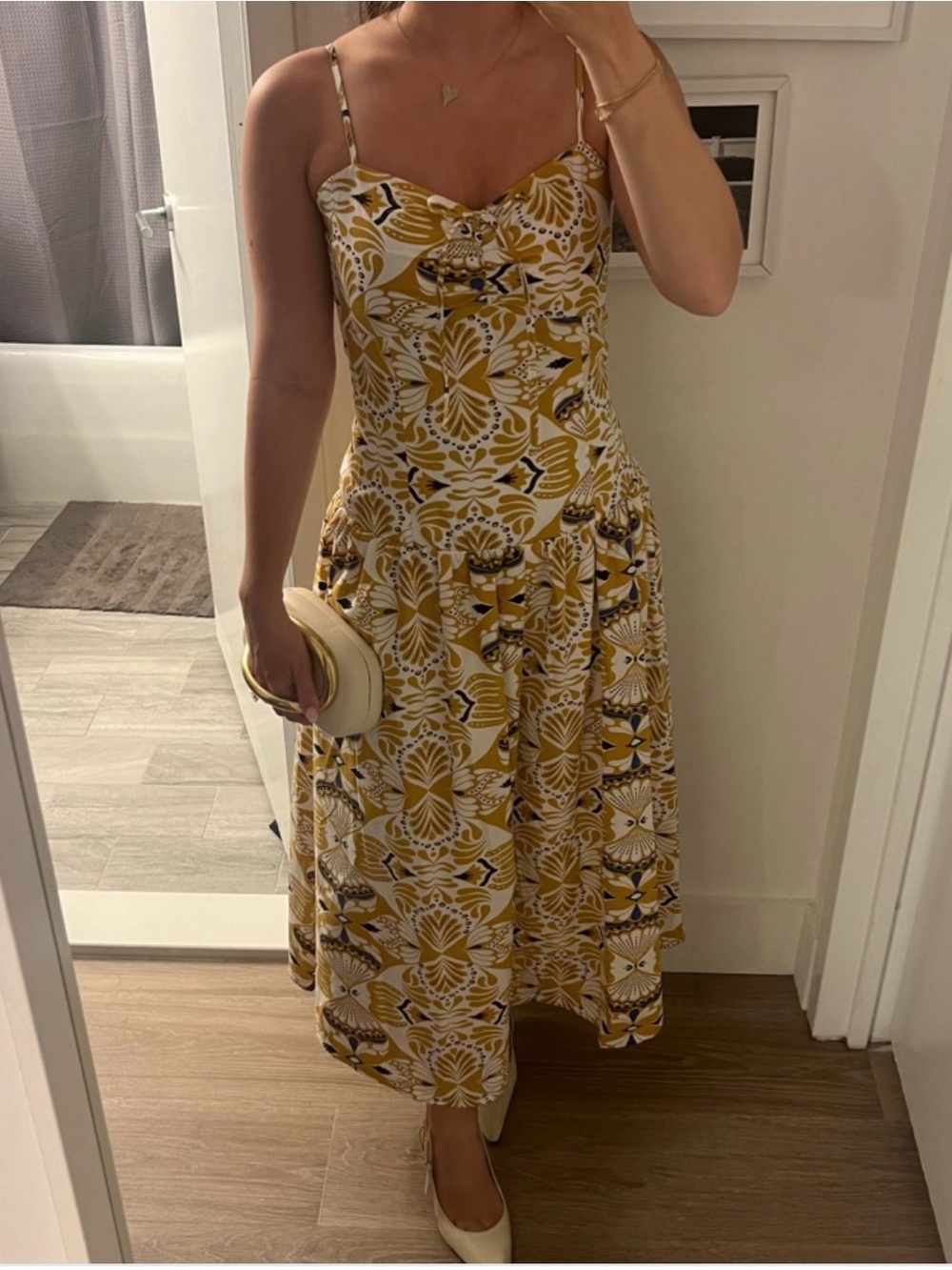 Moon River Yellow Floral Print Spaghetti Strap Midi Dress